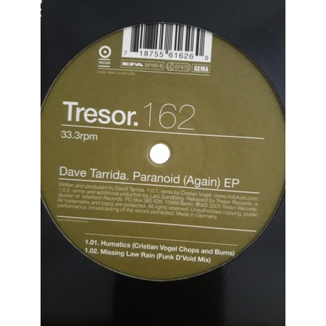 Dave Tarrida ‎– Paranoid (Again) EP (12")